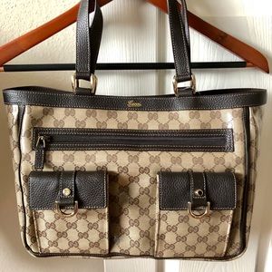GUCCI BEIGE CRYSTAL COATED CANVAS MEDIUM TOTE